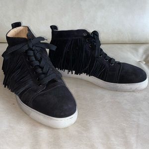Christian Louboutin Black Suede Fringe Sneaker